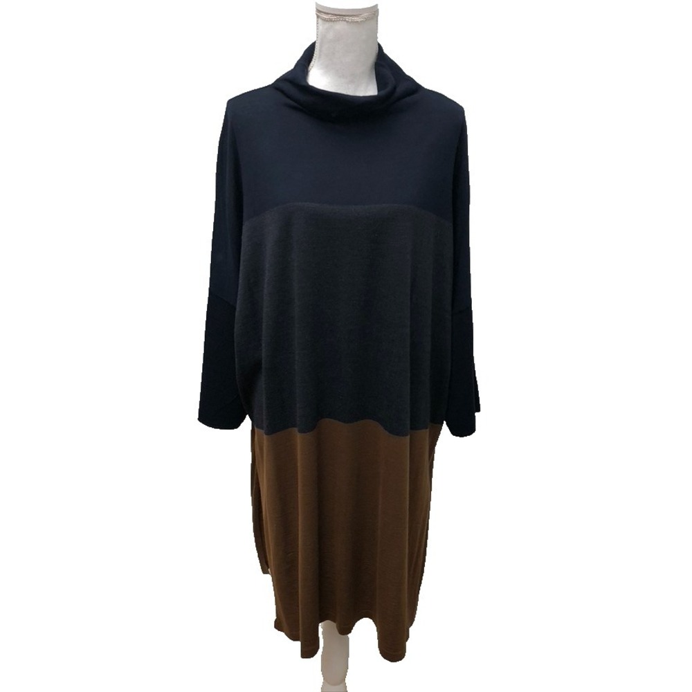 MaxMara WoolTunic Sweater Womens Small Blue Brown Long Sleeve Oversize Lagenlook